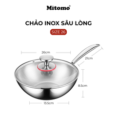 Chảo Inox Sâu Lòng Cao Cấp Mitomo  – Inox 316 Nguyên Khối – Chống Dính Tự Nhiên