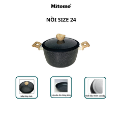Bộ nồi chảo vân đá 6 món chống dính cao cấp Mitomo Queen Time Màu Đen