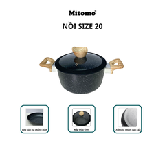 Bộ nồi chảo vân đá 6 món chống dính cao cấp Mitomo Queen Time Màu Đen