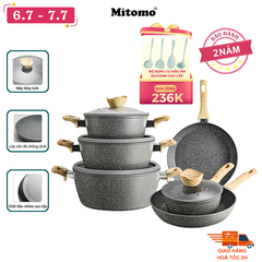 Bộ nồi chảo chống dính vân đá 6 món cao cấp Mitomo Queen Time