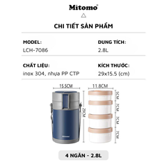 Hộp cơm văn phòng giữ nhiệt 4 ngăn Mitomo LCH-7086 Màu Đen