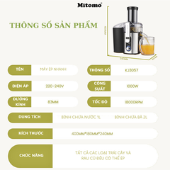 Máy Ép Trái Cây Nhanh Công Suất Cao Mitomo KJ-3057