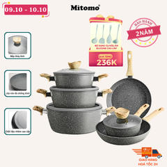Bộ nồi chảo chống dính vân đá 6 món cao cấp Mitomo Queen Time