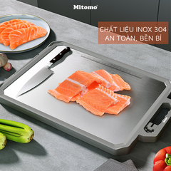 Thớt hai mặt kháng khuẩn inox 304 cao cấp, nhựa lúa mạch Mitomo MT-304PP