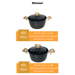 Bộ nồi chảo vân đá 6 món chống dính cao cấp Mitomo Queen Time Màu Đen