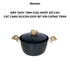Bộ nồi chảo vân đá 6 món chống dính cao cấp Mitomo Queen Time Màu Đen