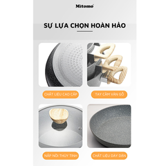 Bộ nồi chảo vân đá 6 món chống dính cao cấp Mitomo Queen Time Màu Đen