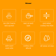 Bộ nồi chảo vân đá 6 món chống dính cao cấp Mitomo Queen Time Màu Đen