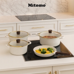 Bộ nồi chảo đá gốm cao cấp Mitomo DSP CA018-S02-Beige