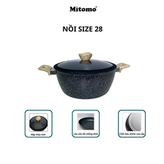 Bộ nồi chảo vân đá 6 món chống dính cao cấp Mitomo Queen Time Màu Đen