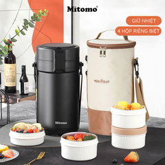 Hộp cơm văn phòng giữ nhiệt 4 ngăn Mitomo LCH-7086 Màu Đen