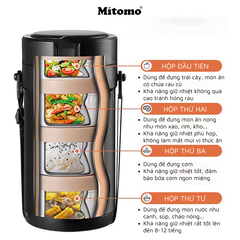 Hộp cơm văn phòng giữ nhiệt 4 ngăn Mitomo LCH-7086 Màu Đen
