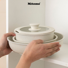 Bộ nồi chảo đá gốm chống dính cán rời 3 món Mitomo