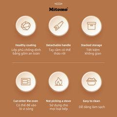 Bộ nồi chảo đá gốm chống dính cán rời 3 món Mitomo