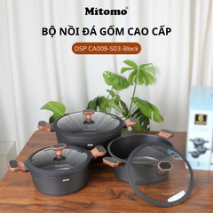 Bộ nồi đá gốm cao cấp Mitomo DSP CA009-S03-Black