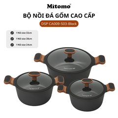 Bộ nồi đá gốm cao cấp Mitomo DSP CA009-S03-Black