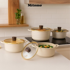 Bộ nồi đá gốm cao cấp Mitomo DSP CA018-S01-Beige