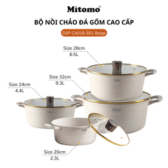Bộ nồi đá gốm cao cấp Mitomo DSP CA018-S01-Beige