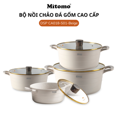 Bộ nồi đá gốm cao cấp Mitomo DSP CA018-S01-Beige