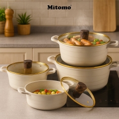 Bộ nồi đá gốm cao cấp Mitomo DSP CA018-S01-Beige