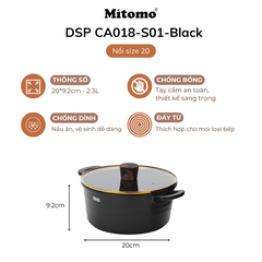 Bộ nồi đá gốm cao cấp Mitomo DSP CA018-S01-Black