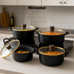 Bộ nồi đá gốm cao cấp Mitomo DSP CA018-S01-Black