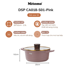 Bộ nồi đá gốm cao cấp Mitomo DSP CA018-S01-Pink