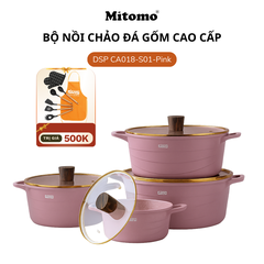 Bộ nồi đá gốm cao cấp Mitomo DSP CA018-S01-Pink