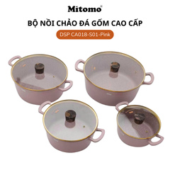 Bộ nồi đá gốm cao cấp Mitomo DSP CA018-S01-Pink