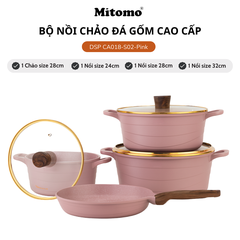 Bộ nồi chảo đá gốm cao cấp Mitomo DSP CA018-S02-Pink