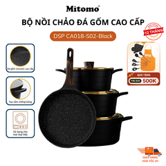 Bộ nồi chảo đá gốm cao cấp Mitomo DSP CA018-S02-Black