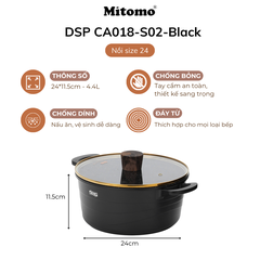 Bộ nồi chảo đá gốm cao cấp Mitomo DSP CA018-S02-Black