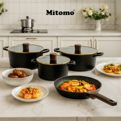 Bộ nồi chảo đá gốm cao cấp Mitomo DSP CA018-S02-Black