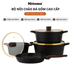 Bộ nồi chảo đá gốm cao cấp Mitomo DSP CA018-S02-Black