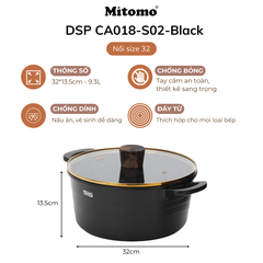 Bộ nồi chảo đá gốm cao cấp Mitomo DSP CA018-S02-Black
