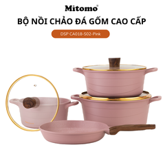 Bộ nồi chảo đá gốm cao cấp Mitomo DSP CA018-S02-Pink