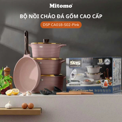 Bộ nồi chảo đá gốm cao cấp Mitomo DSP CA018-S02-Pink