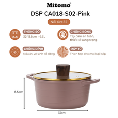 Bộ nồi chảo đá gốm cao cấp Mitomo DSP CA018-S02-Pink
