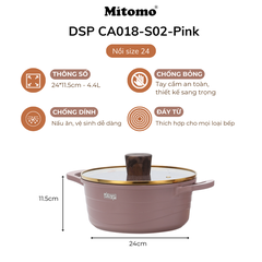 Bộ nồi chảo đá gốm cao cấp Mitomo DSP CA018-S02-Pink