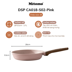 Bộ nồi chảo đá gốm cao cấp Mitomo DSP CA018-S02-Pink