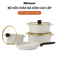 Bộ nồi chảo đá gốm cao cấp Mitomo DSP CA018-S02-Beige