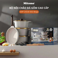 Bộ nồi chảo đá gốm cao cấp Mitomo DSP CA018-S02-Beige