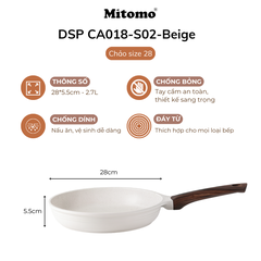 Bộ nồi chảo đá gốm cao cấp Mitomo DSP CA018-S02-Beige