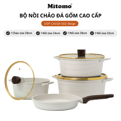 Bộ nồi chảo đá gốm cao cấp Mitomo DSP CA018-S02-Beige