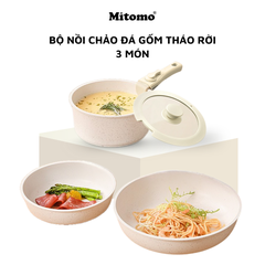 Bộ nồi chảo đá gốm chống dính cán rời 3 món Mitomo