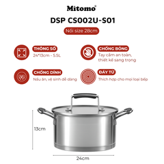 Bộ nồi chảo inox cao cấp Mitomo DSP CS002U-S02U