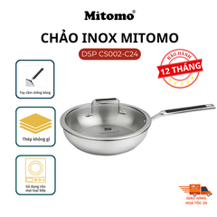 Chảo Inox Cao Cấp Mitomo DSP CS002-C24 - Inox 304 Nguyên Khối - Chống Dính Tự Nhiên