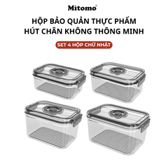 Bộ 4 Hộp Bảo Quản Thực Phẩm Hút Chân Không Thông Minh Mitomo – Giữ Tươi Lâu Gấp 3 Lần