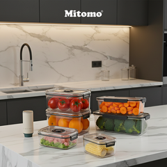 Bộ 4 Hộp Bảo Quản Thực Phẩm Hút Chân Không Thông Minh Mitomo – Giữ Tươi Lâu Gấp 3 Lần