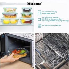 Bộ 3 Hộp Thuỷ Tinh Nắp Trong Suốt Hình Vuông Đựng Phực Phẩm Cao Cấp Mitomo